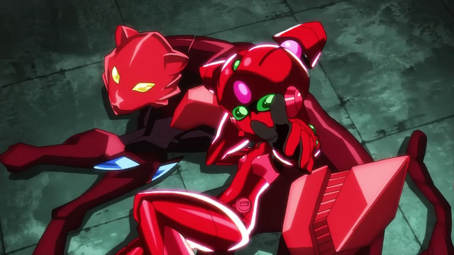 Red robot cat sitting back free wallpaper - medium preview image