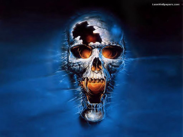 Skull glowing face teeth blue free wallpaper - medium preview image