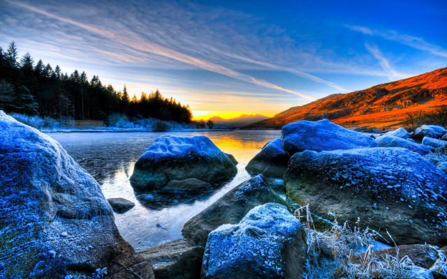 Lake rocks trees cloudy sky #6 free wallpaper - medium preview image