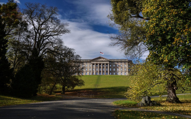 Neoclassical building hill flag autumn free wallpaper - medium preview image