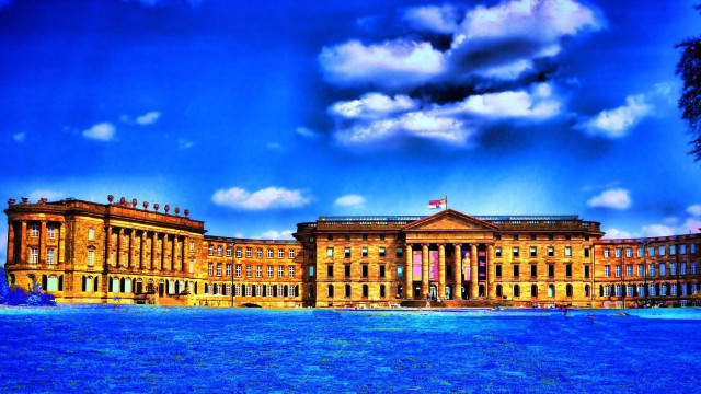 Large building flag water boat free wallpaper - medium preview image