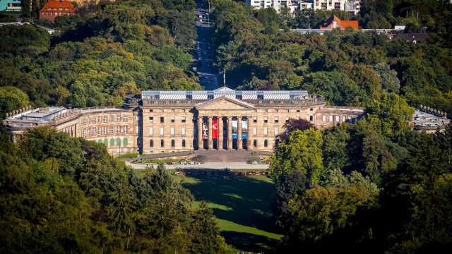Large building red door trees free wallpaper - medium preview image