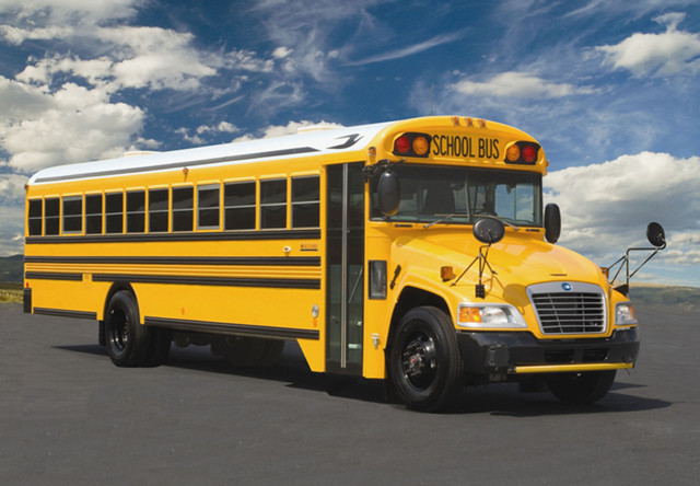 Yellow school bus parking lot free wallpaper - medium preview image