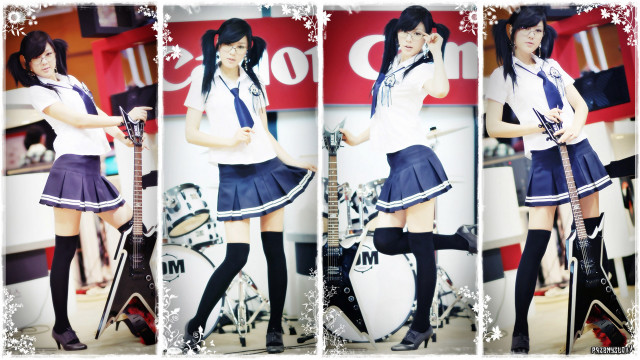 Girl school uniform guitar microphone free wallpaper - medium preview image