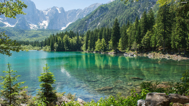Lake mountains trees forest clear free wallpaper - medium preview image