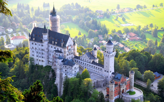 Castle tower clock trees valley free wallpaper - medium preview image