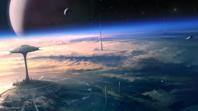 Space station planet star moon free wallpaper - medium preview image