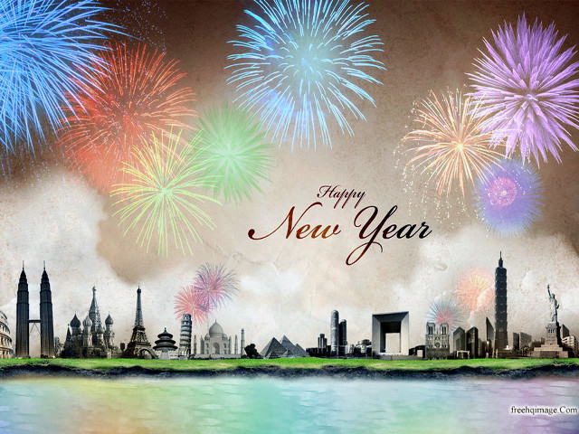 Happy new year fireworks city free wallpaper - medium preview image