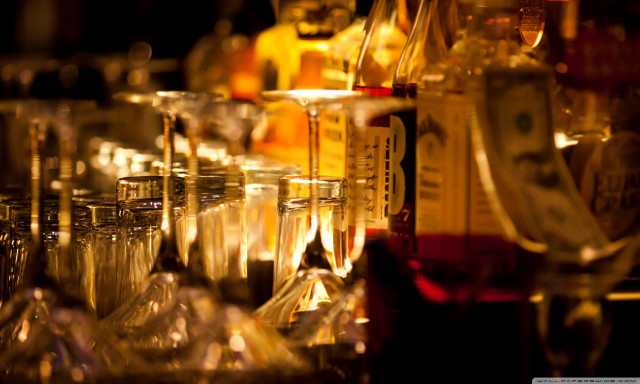 Wine glasses counter wine bottles free wallpaper - medium preview image