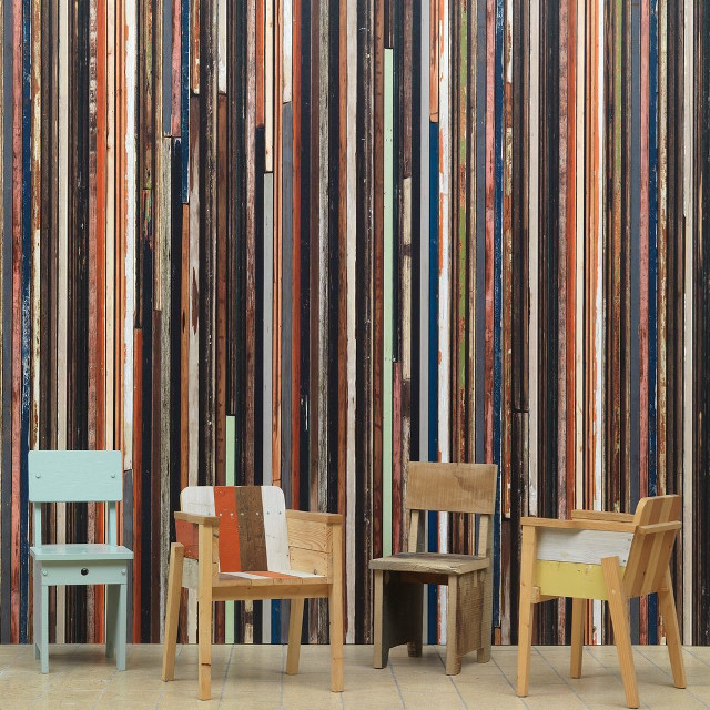 Chairs wall multicolored strips wood free wallpaper - medium preview image