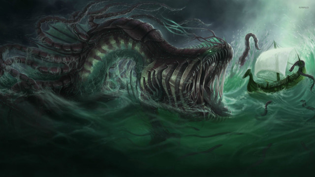 Giant octopus attacking giant squid free wallpaper - medium preview image