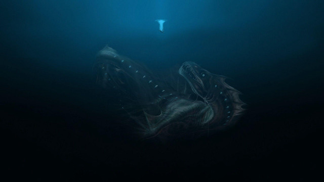 Large squid swimming ocean night free wallpaper - medium preview image