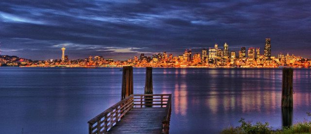 City skyline night water dock #6 free wallpaper - medium preview image