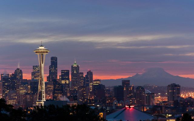 City skyline tower dusk mountain free wallpaper - medium preview image