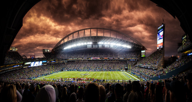 Stadium night futurism cityscape ruins free wallpaper - medium preview image