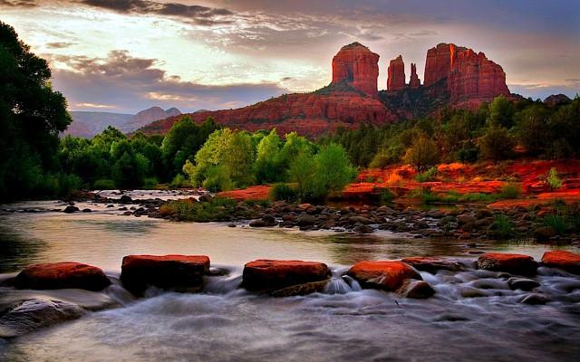 River forest mountain horizon lake free wallpaper - medium preview image