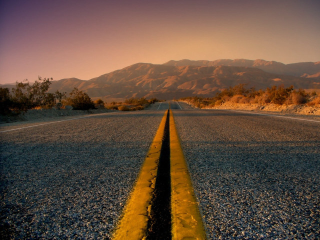 Yellow line desert road mountains free wallpaper - medium preview image