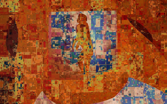 Man yellow shirt mosaic red free wallpaper - medium preview image
