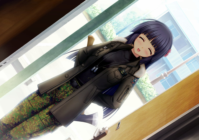 Woman black coat green skirt free wallpaper - medium preview image