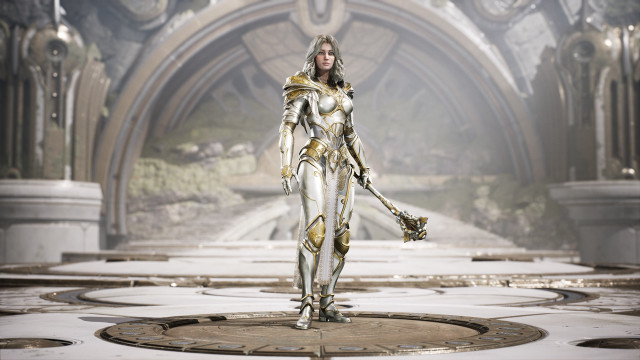 Woman futuristic suit circular floor free wallpaper - medium preview image