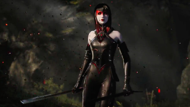 Woman sword forest red eyes free wallpaper - medium preview image
