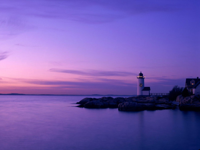 Lighthouse rocky shore sunset purple #2 free wallpaper - medium preview image