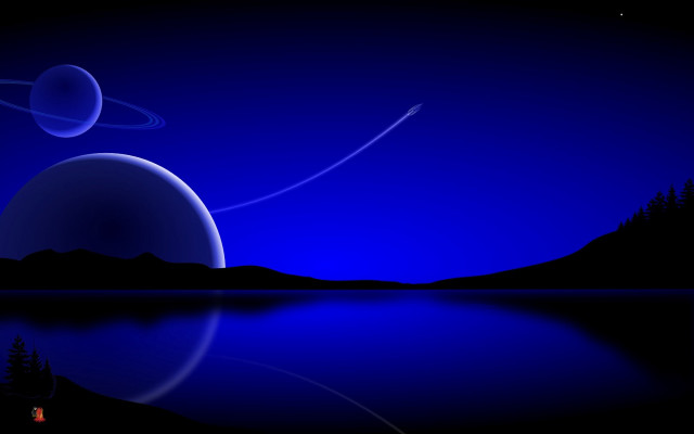 Blue planet moonlight trees mountains free wallpaper - medium preview image
