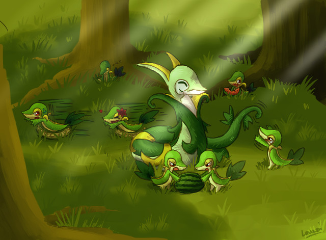 Green cartoon birds forest trees free wallpaper - medium preview image
