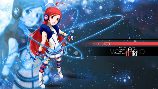 Red haired girl blue object free wallpaper - medium preview image