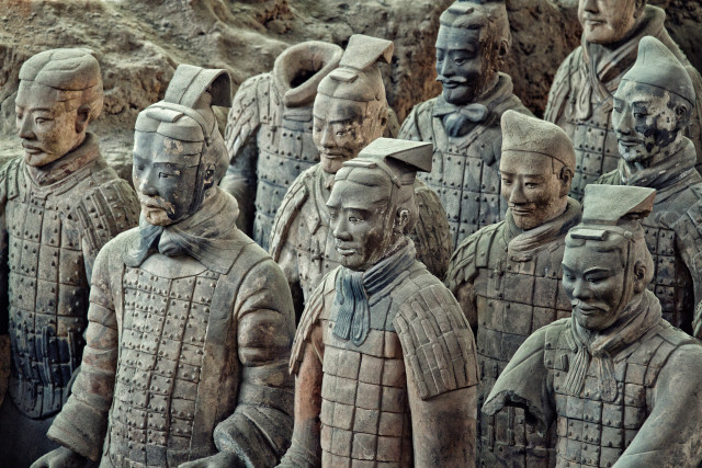 Statues men armor cave mountain free wallpaper - medium preview image