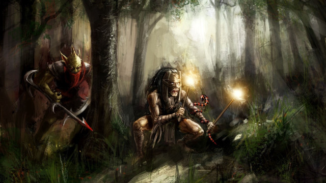 Man holding sword forest two free wallpaper - medium preview image