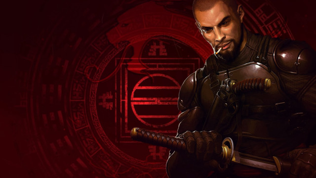 Man armor sword red background free wallpaper - medium preview image