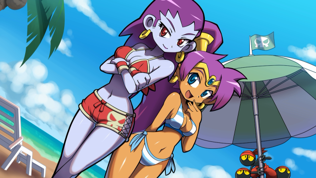 Cartoon two women beach umbrella free wallpaper - medium preview image