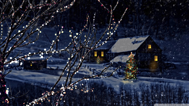 House christmas tree snow night free wallpaper - medium preview image