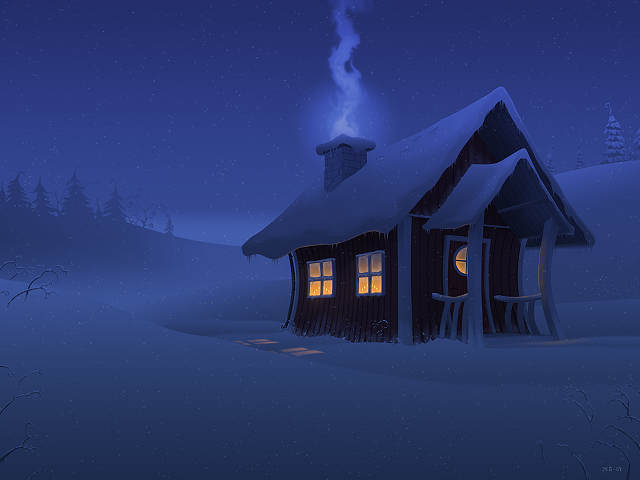 Cabin snow lit window chimney free wallpaper - medium preview image