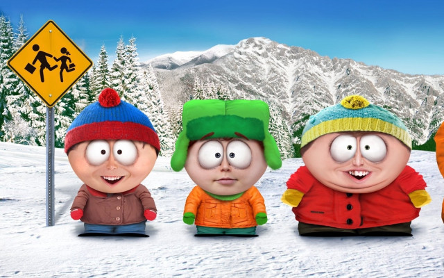 Cartoon characters snow mountain sign free wallpaper - medium preview image