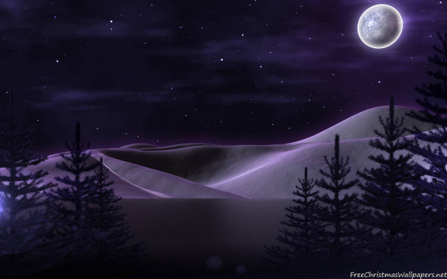 Night full moon mountain trees free wallpaper - medium preview image
