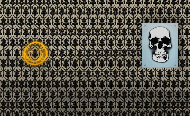 Skull yellow circle black white free wallpaper - medium preview image