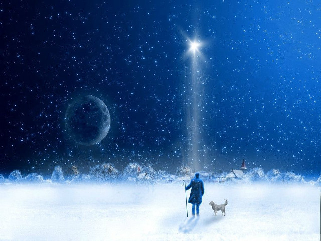 Snow starry sky man walking free wallpaper - medium preview image