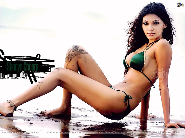 Beach bikini woman gun sitting free wallpaper - medium preview image