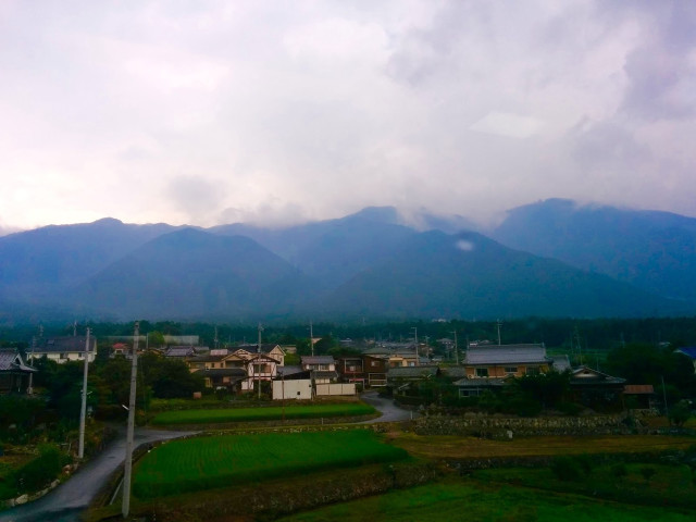 Village mountains cloudy sky background free wallpaper - medium preview image