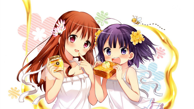 Girls eating food floral background free wallpaper - medium preview image