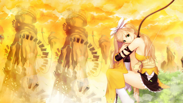 Woman yellow dress bow autumn free wallpaper - medium preview image