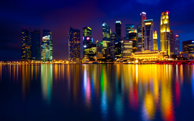 City skyline night lights reflection #7 free wallpaper - medium preview image