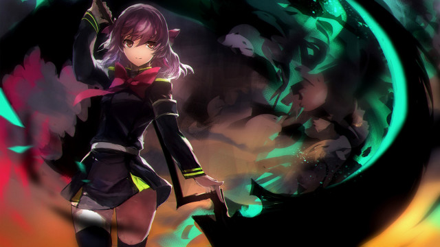 Anime girl sword green background #2 free wallpaper - medium preview image