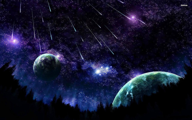Planets stars sky trees painting free wallpaper - medium preview image