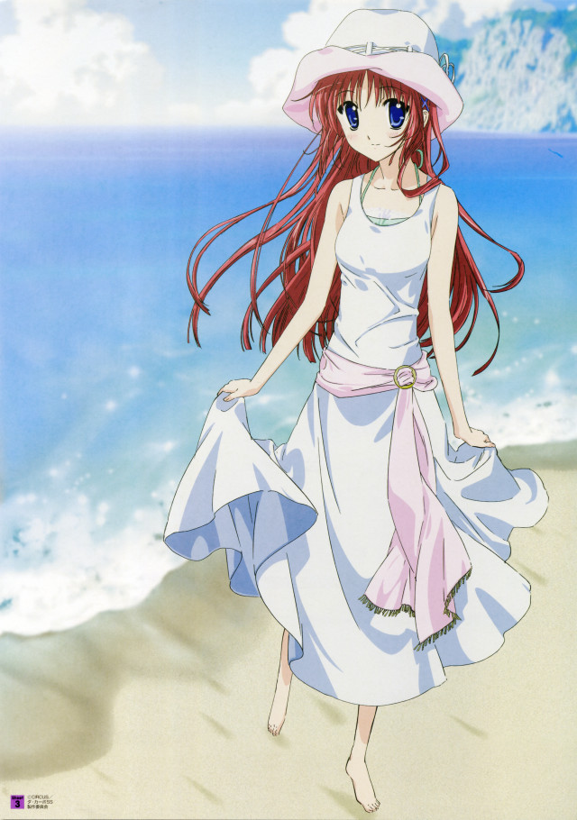 Woman beach dress hat redhair free wallpaper - medium preview image