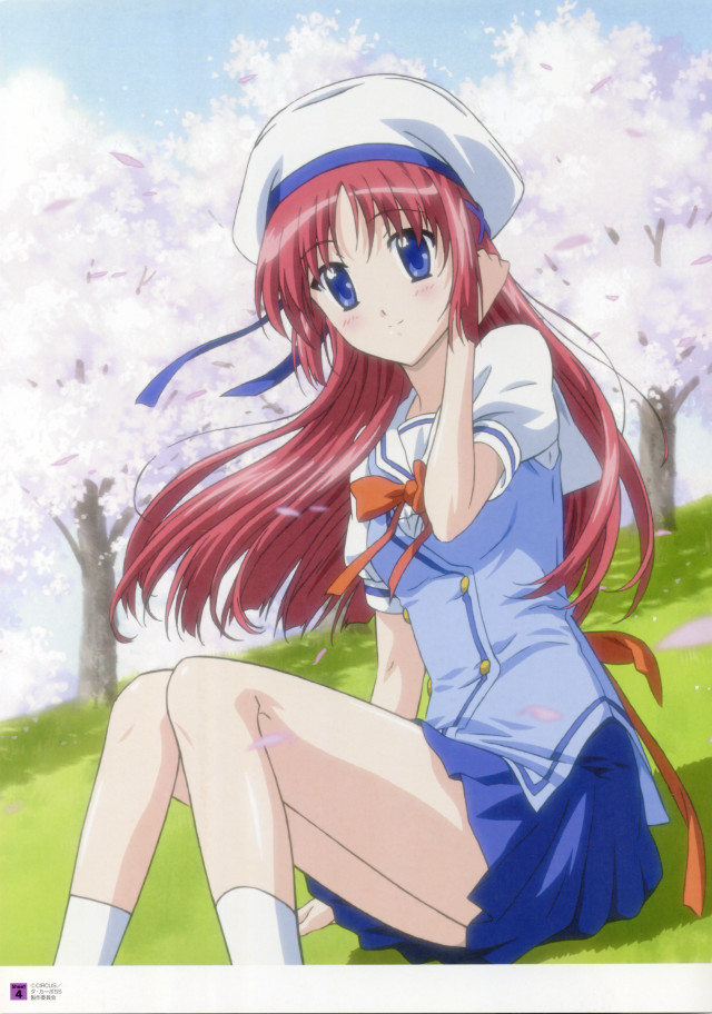 Girl red hair sitting grass free wallpaper - medium preview image