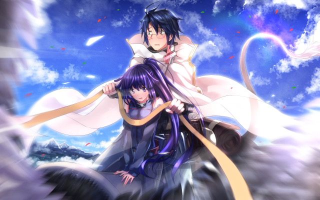 Anime characters cloud sky background free wallpaper - medium preview image