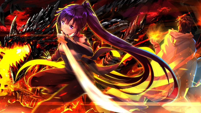 Woman purple hair flames dark free wallpaper - medium preview image
